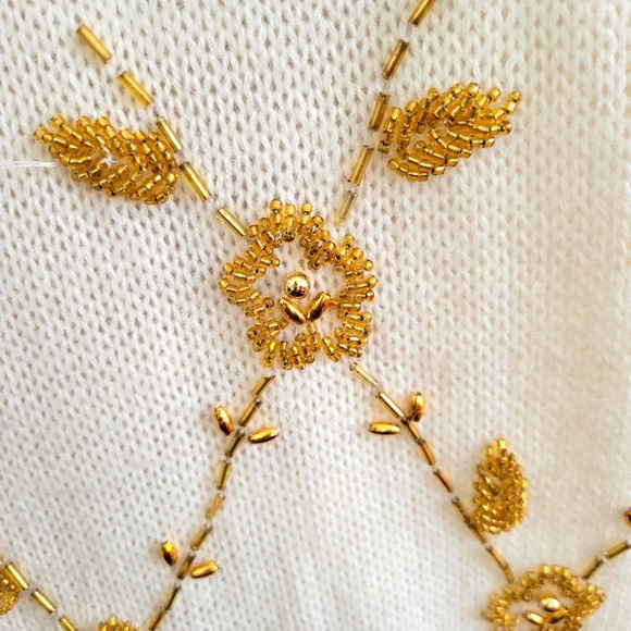 Vintage Beaded Sweater • Cream & Gold • Crew • Large • Stunning - Picture 3 of 8